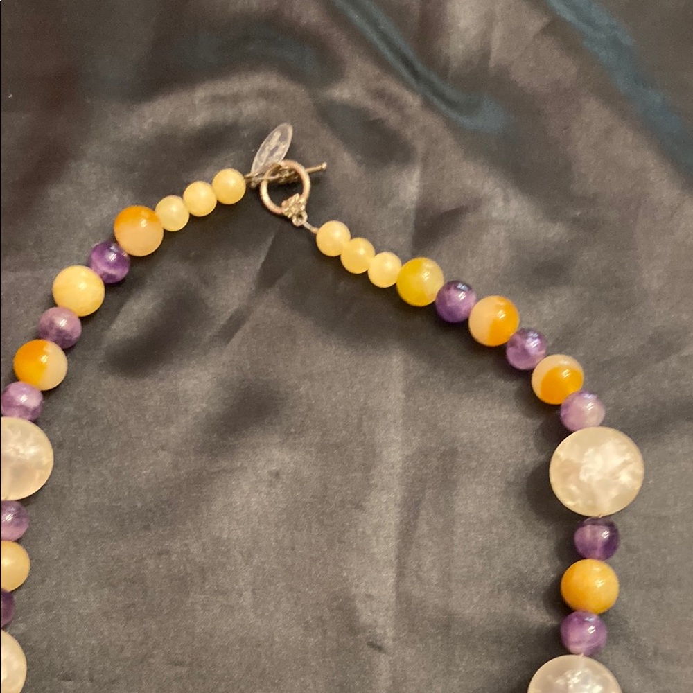 Purple and Yellow Statement Necklace with Iridescent Beads - Picture 7 of 10